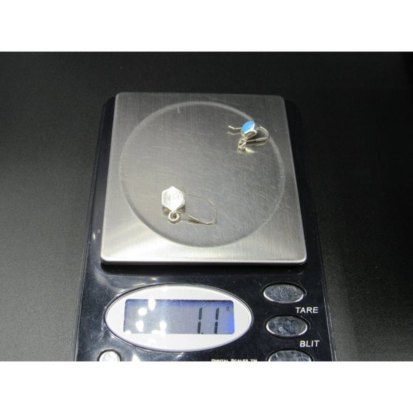 Sterling Silver Hexagon Blue Enamel Small Earrings - Picture 5 of 5